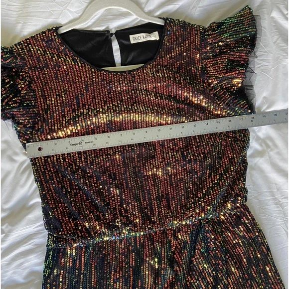 GRACE KARIN Women's Sparkly Cocktail Holiday Cap Sleeve Evening Shift Dress SZ L - Picture 12 of 17